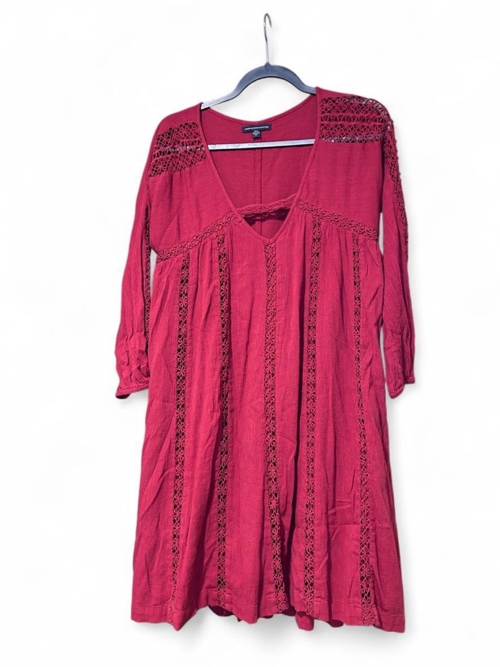 American Eagle Red/Rust Crochet Lace Boho Babydoll Dress Size Medium